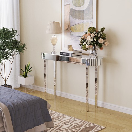 Luxurious Modern Mirrored Console Table Anti-oxidation Entryway Silver Furniture - Picture 13 of 30