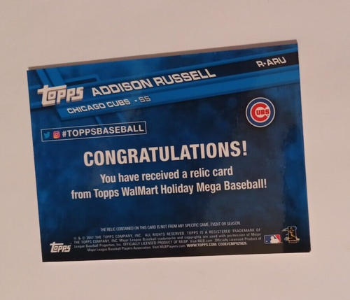 2017 Topps Walmart Holiday Relic Card #R-ARU, Addison Russell - Picture 3 of 4