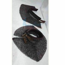 9MM Flat Ring Dome Riveted Chainmail Collar   Neck Protection with Leather 