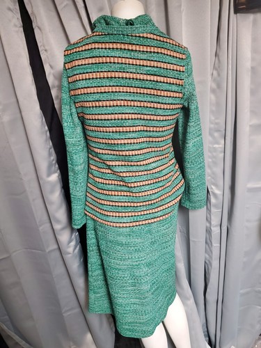 vtg 70's space dye Knit sweater dress V neck Vest Set M-L hippie boho 1970s - Picture 4 of 5
