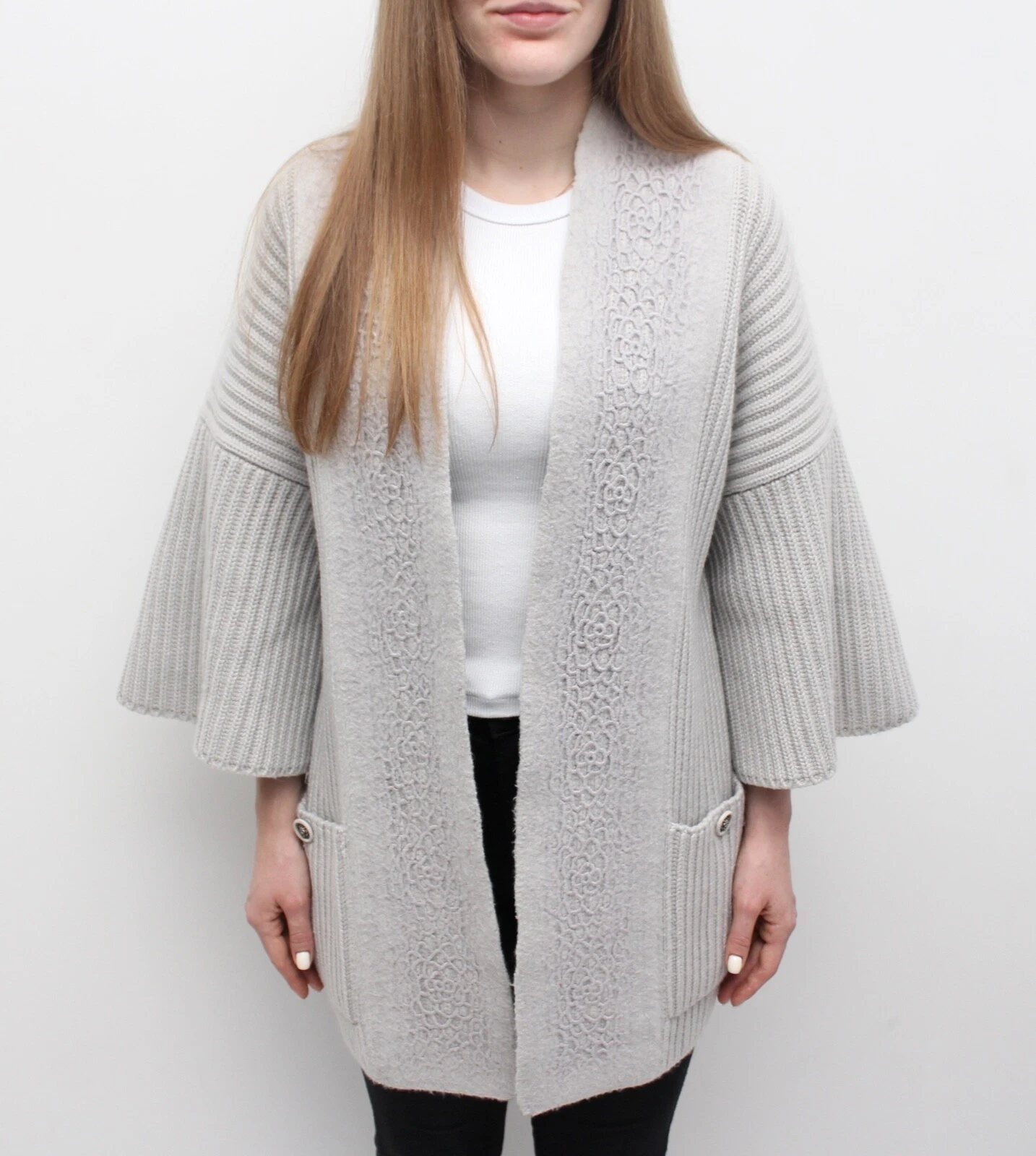 Kimono Donna CHANEL 100% Cashmere Maglia Aperta Cardigan RARA made in ITALY