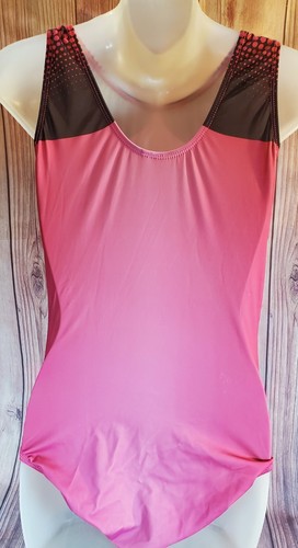 GK Elite Breast Cancer Awareness Pink & Black Gymnastics Sequins Leotard AL - Picture 2 of 3