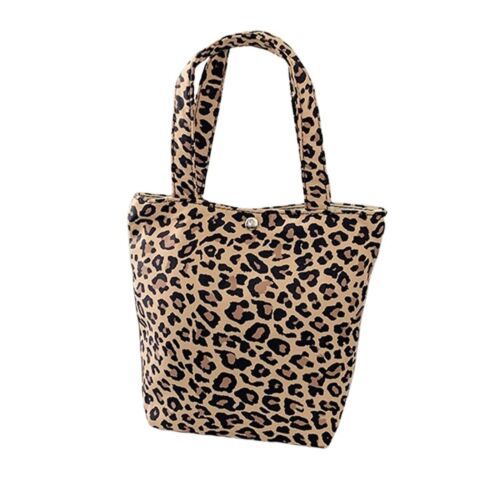 Leopard Print Mini Tote Bag Reusable Shopping Bag for Grocery Nylon Handbag T...