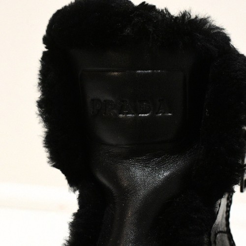 Botas deportivas Prada 3T6245 para mujer 39 botín deportivo forrado de piel de oveja de cuero negro - Imagen 3 de 9