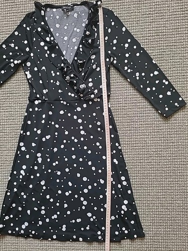 Basque Size 6 Dress Black Wrap Ruffle Jersey Stretch Long Sleeve - Picture 16 of 21