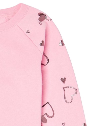 Athletic Works Girls Sweatshirt Pink 10/12 Fleece Pullover Shiny Hearts Graphics - Picture 3 of 10