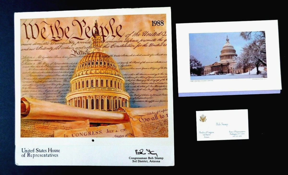 Calendar 1988 Wash DC sent by AZ US Congressman Bob Stump, w/bus card & pic  | eBay