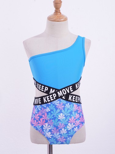 Traje de baño para niñas Traje de baño con estampado floral de un hombro Bikini - Imagen 37 de 58