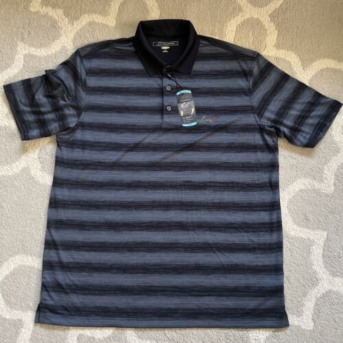 Greg Norman Golf Polo Large Herren, Play Dry, Schwarz Grau 100% Polyester Neu