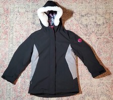 Gerry Girls Blue/Gray Hooded Ski Jacket-Double Zip-Faux Fur-Size S 7/8-VGC