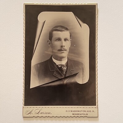 Antique Cabinet Card Photograph Dapper Man Memorial Scroll Minneapolis MN