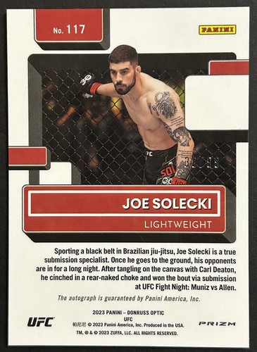 Joe Solecki Autograph 38/99 Donruss Optic UFC Rated Rookies Signatures Red #117 - Picture 2 of 3