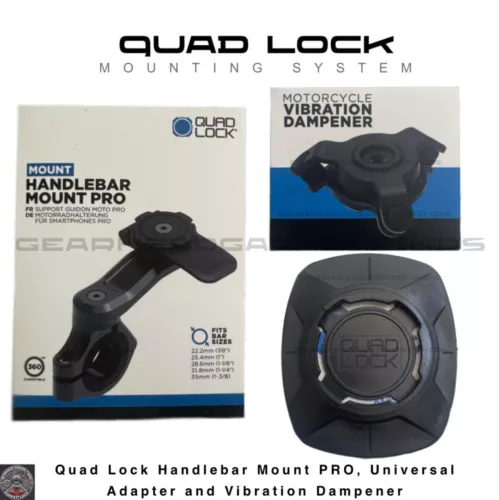 QUAD LOCK Motorcycle Handlebar PRO Mount + Vibration Dampener, Universal Adapter
