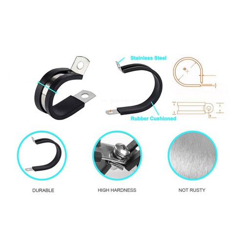 P-Clips Rubber Lined Stainless Steel Diameters Pipe Cable Hose Clamps - Imagen 3 de 21