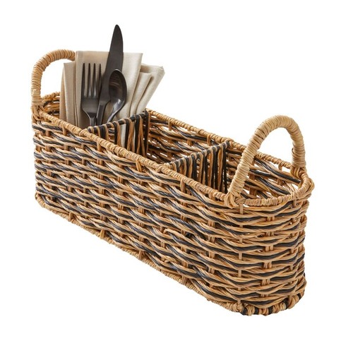 Cestino porta utensili caddy rattan resina ovale cucina organizer patio nuovo - Foto 5 di 6