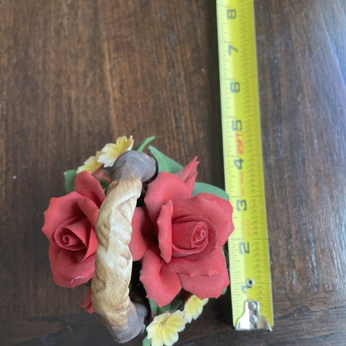 Vintage Italian Capodimonte Flower Red Roses Basket Figurine,4 1/2”x 4 - Picture 7 of 8