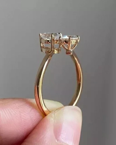 3Ct Pear & Round Cut Real Moissanite Pretty Women's Ring 14k Yellow Gold Plated - Picture 3 of 12