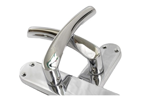 Polished Chrome Twist Door Handles – Internal Lever Latch on Long Backplate Pair - Picture 9 of 16