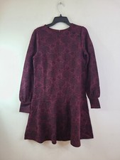 Loft Women's Dark Burgundy Floral  Cuff Long Sleeves Dress Sz S NWT