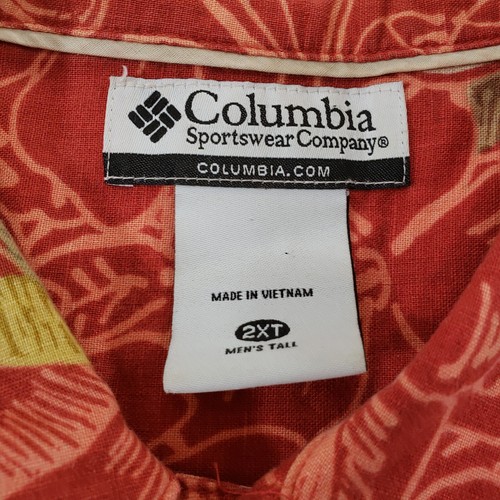 Columbia Button Up Hawaiian Shirt Short Sleeve Mens 2XT Red Orange Tropical - Picture 10 of 11
