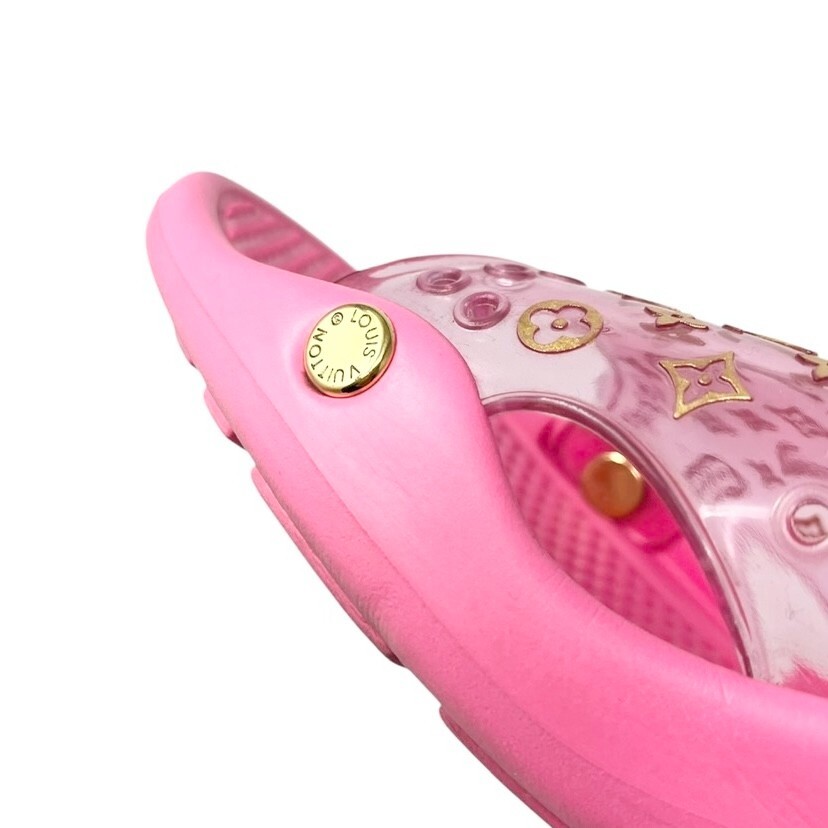 LOUIS VUITTON Vintage Lv Logo Monogram Beach Sandals #36-36.5 Pink