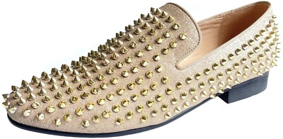 Handmade Men's Spikes Loafers Dress Shoes with Red Bottom Slip on Slippers  Flats