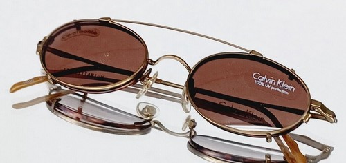 Vintage CALVIN KLEIN Eyeglasses CK516 053 w/ Sun Clip On 48-20 Titanium Brass - Picture 5 of 12