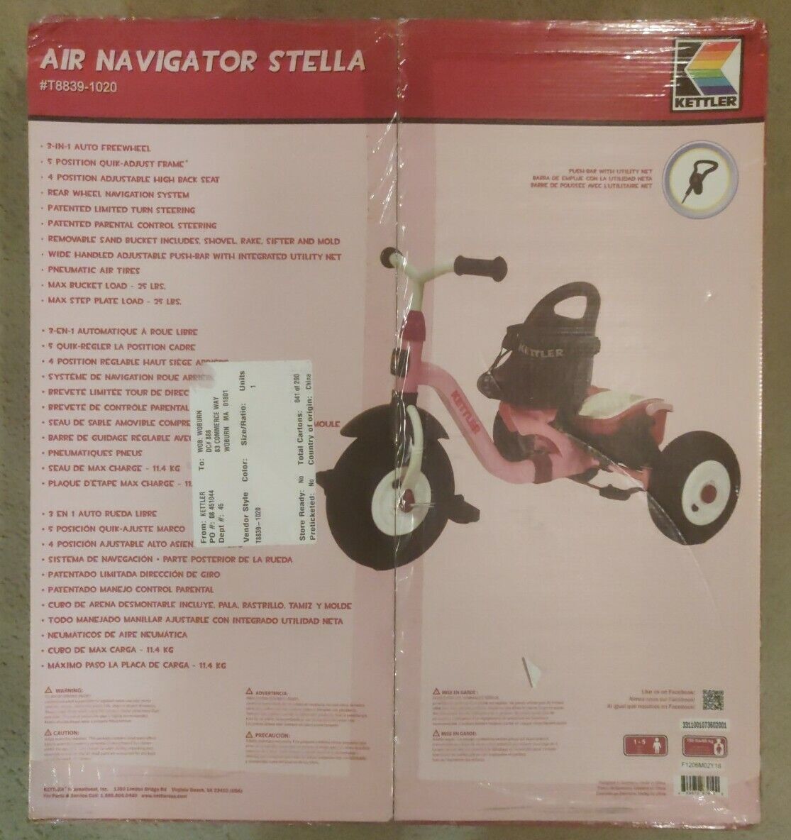 Kettler Happy Air Navigator Fly Convertible Tricycle with Push Handle Pink Color