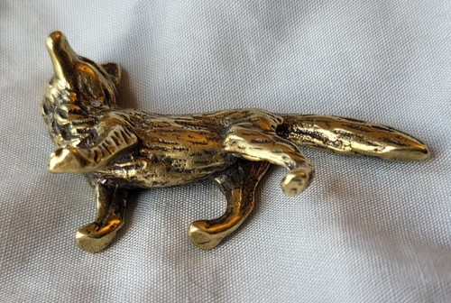 Solid Brass Fox Vintage Wolf Dog Antique Victorian Old Golden Lustre Wild Animal - Picture 13 of 14