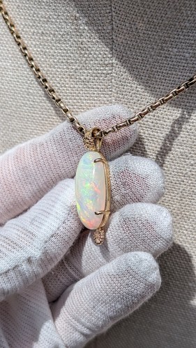 Museum Grade 14 Carats Fire Welo Opal 14K Solid Yellow Gold Custom Made Pendant - Picture 11 of 24