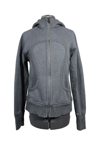 Lululemon Damen Scuba Hoodie grau Glitzer Baumwollfleece durchgehender Reißverschluss Jacke 8