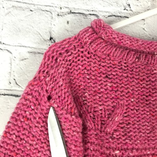 Roisin Dubh Wool Sweater Girls M / 4-5 Pink Aran Roll Neck Ireland Sweater FLAW - Picture 4 of 23
