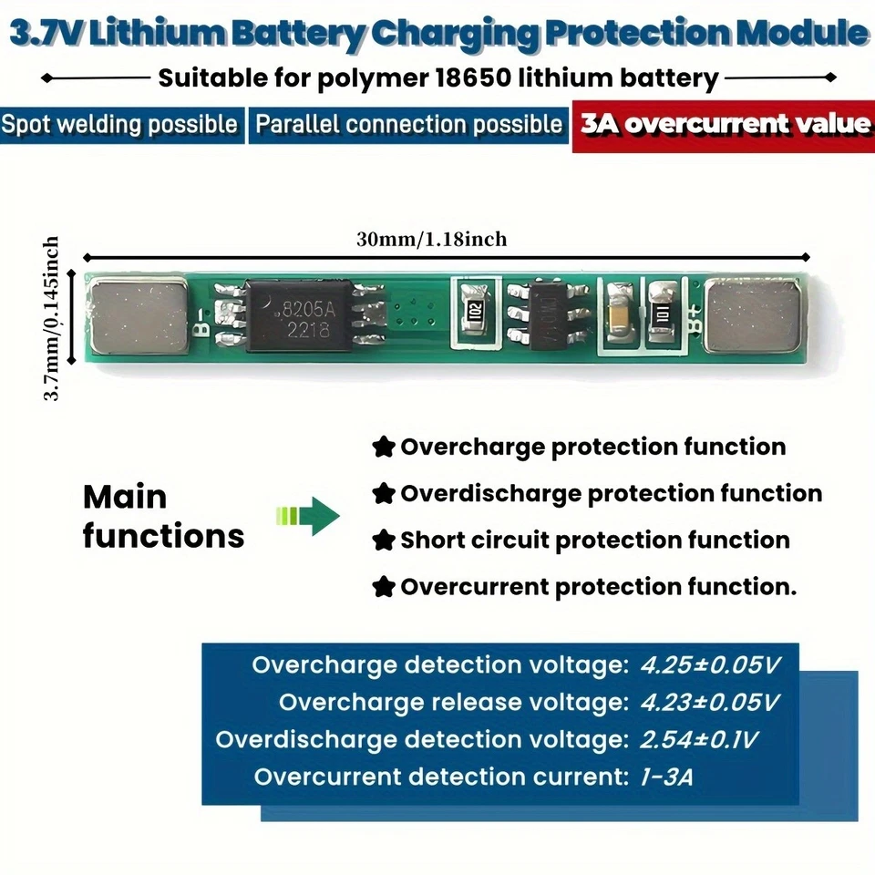 10x 1S 3.7V 3A Li-ion Lithium LiPo BMS Protection PCB Board 18650 Charger Module - Image 4 of 4