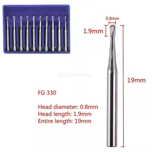 100/Pk Dental Midwest FG #330 Shank Pear Shaped Carbide Burs Bulk 19mm - Picture 2 of 14