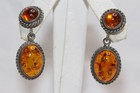 Vintage Sterling Silver Amber Dangle Earrings