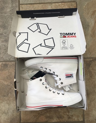 Tommy Hilfiger Tommy Jeans Midcut Vulc White Canvas Shoes - Size UK 3.5