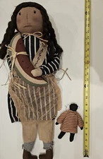 Maggie Primitive African American Rag Doll ~25"Tea Dyed Shelf Sitter-Heartside -