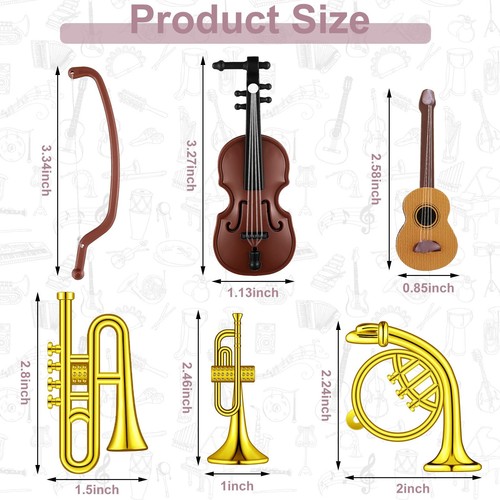 24 Pieces Dollhouse Musical Instruments Miniature Violin Piano Trumpet Saxoph - Picture 6 of 8