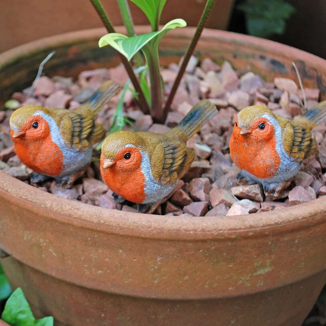 3 Robin Pot Topping Bird Garden Ornaments Outdoor Decoration Statues