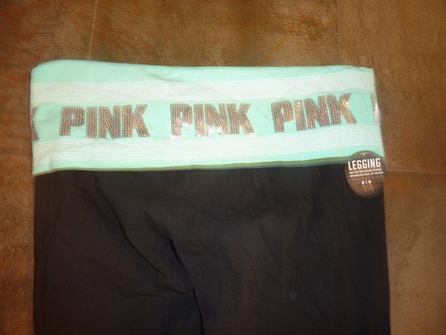 VICTORIAS SECRET PINK RARE BLING FOLD OVER YOGA DOG LEGGINGS MEDIUM RISE WAIST M - Picture 2 of 2