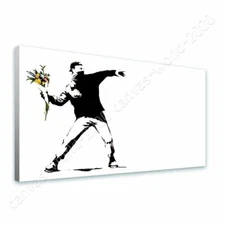 Flower Thrower by Banksy | Ready to Hang Canvas | Wall art print HD artwork