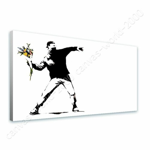Blumenwerfer von Banksy | Fertig zum Aufhängen Leinwand | Wandkunstdruck HD Kunstwerk - Bild 1 von 5
