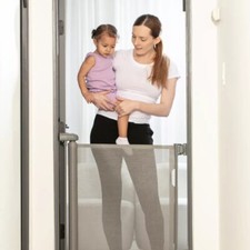 Retractable Baby Gate Gray for Stair and Doorway, 33" Tall Extends up to 55"
