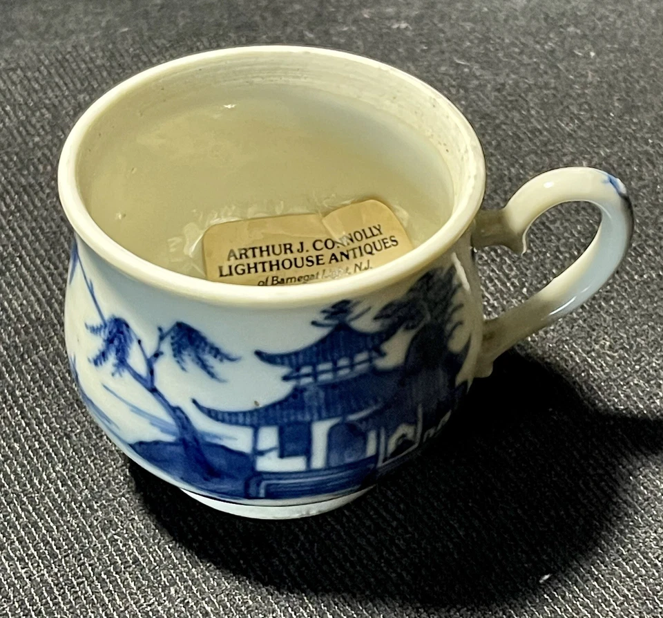 Taza de natillas azules cantón porcelana exportación china siglo XIX olla de crema C1840 Foto 4 de 4