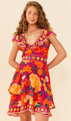 flower tapestry embroidered dress farm rio FARM Rio Embroidered Tapestry Mini Dress