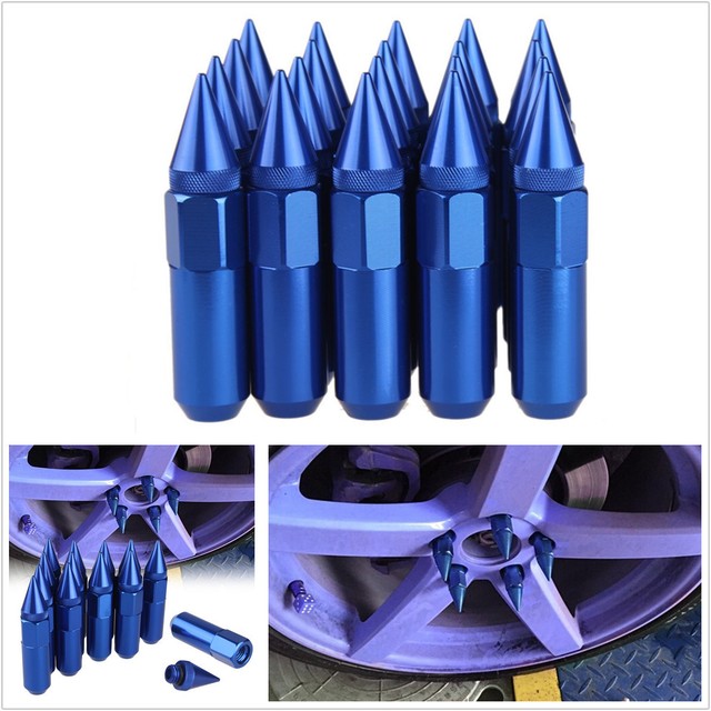 20Pcs Blue Aluminum Spiked Lugs Nuts Extended Tuner 60mm Wheels / Rims