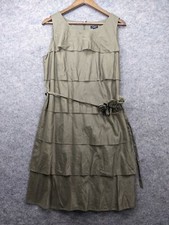 Talbots Dress Womens 12 Olive Green Tiered Belted Layered Ruffle Fit & Flare