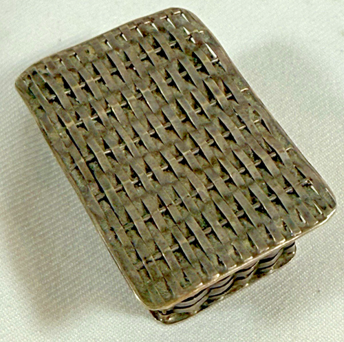 VTG 925 Sterling Sterling Mexico Basket Weave Hinged Pill/Ring/Snuff Box, TE-26 - Picture 4 of 9