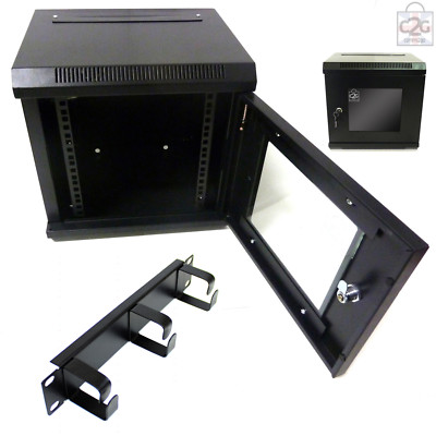 10'' 6HE schwarz Wandschrank + 3 Wege Netzteil + Ringleiste 300mm Data Comms Rack