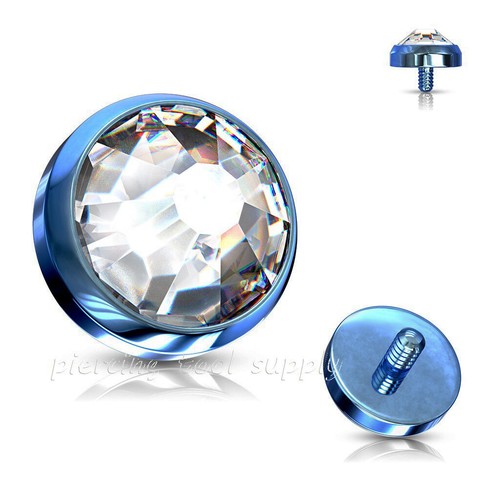 14G Flat Dome CZ IP 316L Surgical Steel Internally Threaded Dermal Anchor Top - Picture 5 of 7
